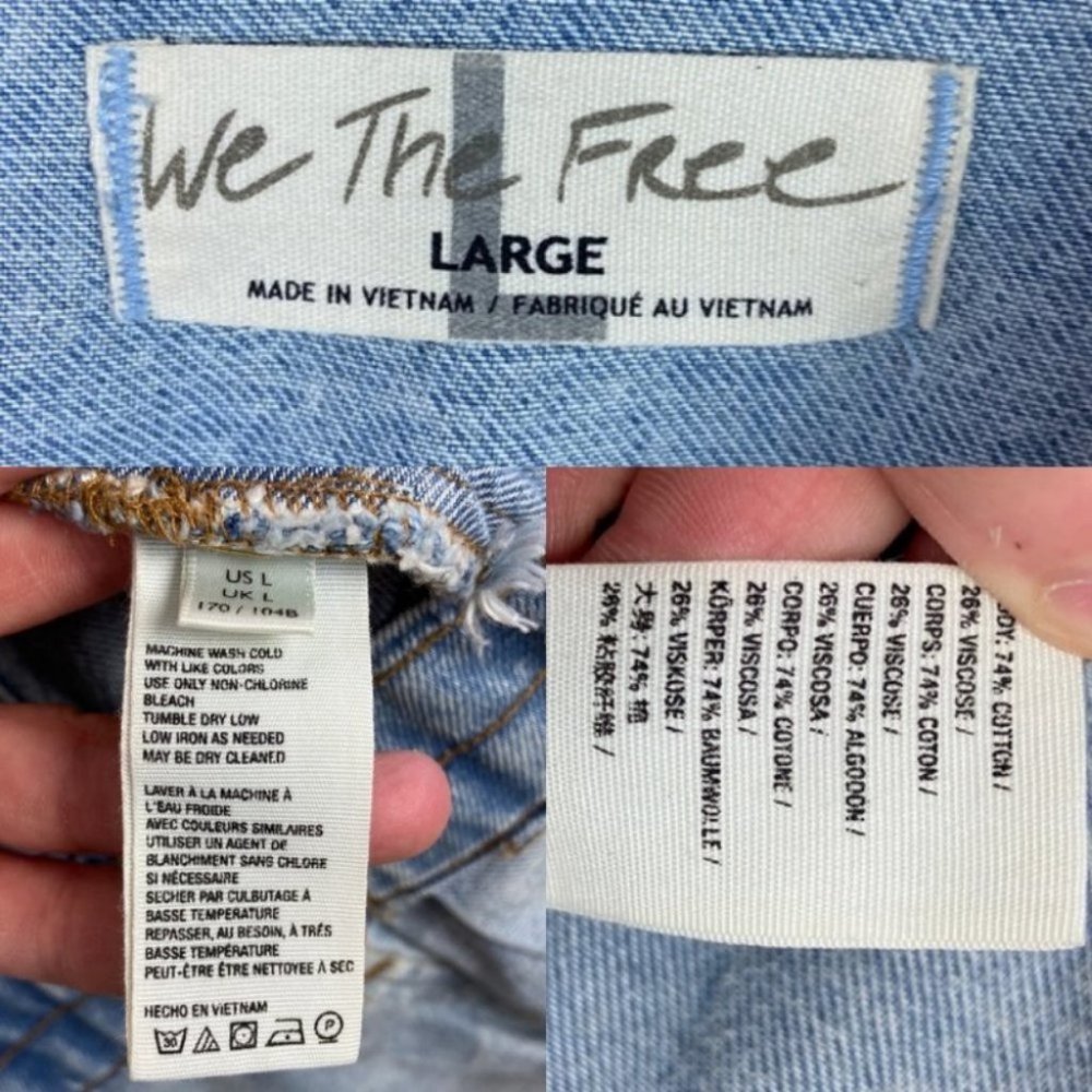 Free People Denim Dress Fringe Size Large Chain of Command Blue Jean Button Down - Picture 8 of 16